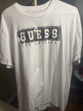 Guess White Short Sleeve Tee with Black Logo